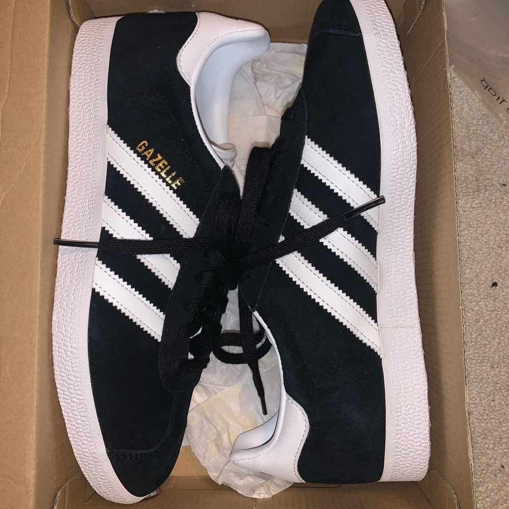 Black and white adidas gazelle sneakers